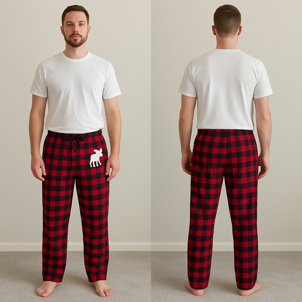 Size M Red and Black Plaid Unisex Pajama Pants Camp Life Mancation Deep Woods